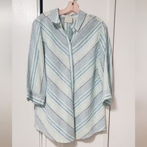Chico's Striped Lightweight Shirt Jacket in Mint and Gray